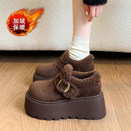 美拉德厚底加绒勃肯鞋女2025冬季爆款保暖毛毛棉鞋增高8CM雪地靴