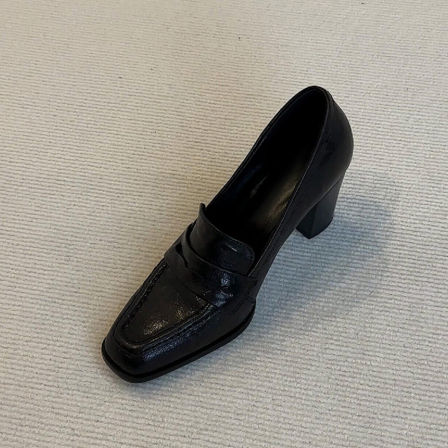 羊皮版~黑色通勤百搭显瘦不累脚乐福鞋女法式复古静音高跟小皮鞋