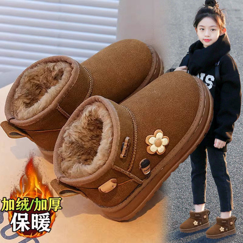 女童雪地靴2025新款儿童加绒加厚棉鞋皮毛一体公主面包棉靴子爆款主图