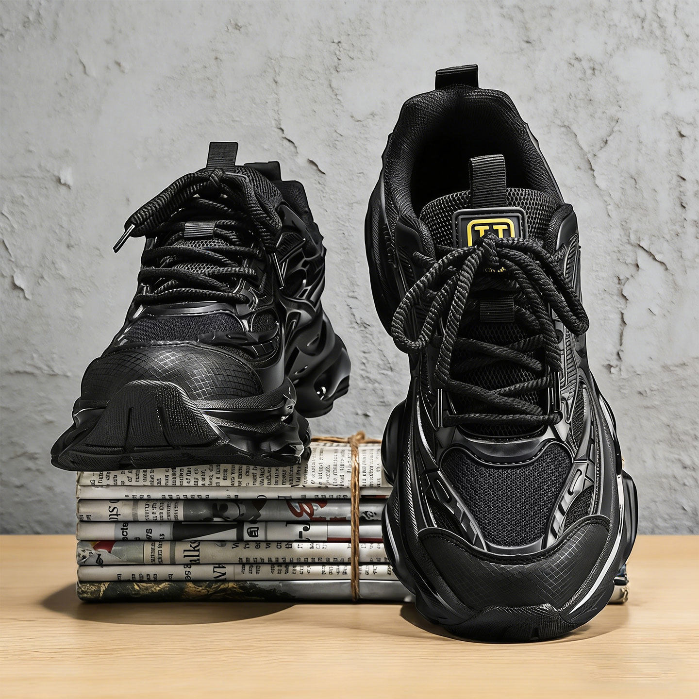 黑色鞋子男生增高黑武士老爹鞋爆米花底防滑初中生减震气垫运动鞋主图