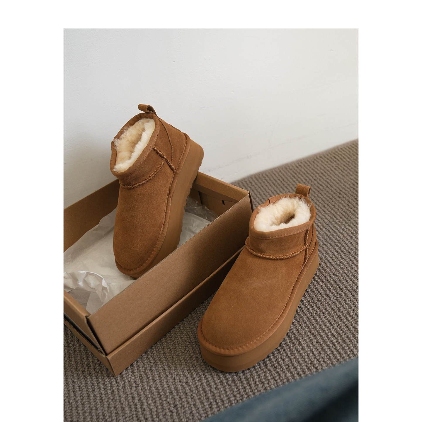 现货告别5折 加厚羊羔毛！磨砂牛皮短筒真皮雪地靴女＜MQZSF061主图