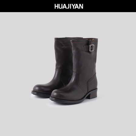 华吉言【配饰系列】植鞣牛皮百搭复古皮带扣骑行靴中筒靴