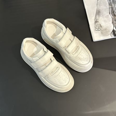 2026早春新款魔术贴擦色牛皮休闲小白色做旧增高脏脏鞋