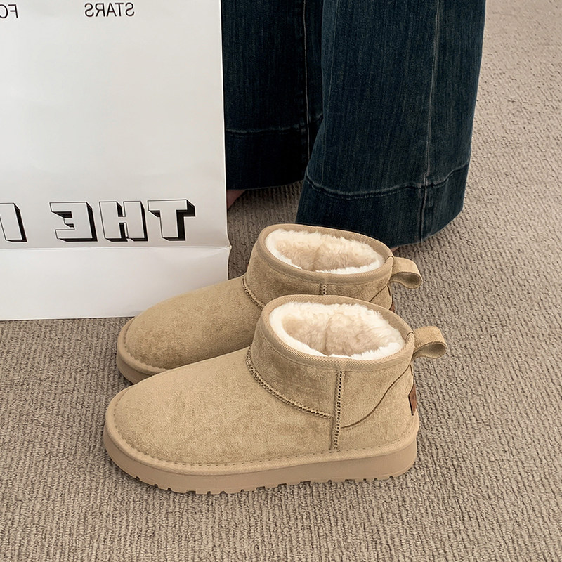 厚底勃肯鞋皮毛一体雪地靴女2025新款冬季加绒短靴子防滑保暖棉鞋主图