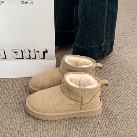 厚底勃肯鞋皮毛一体雪地靴女2025新款冬季加绒短靴子防滑保暖棉鞋