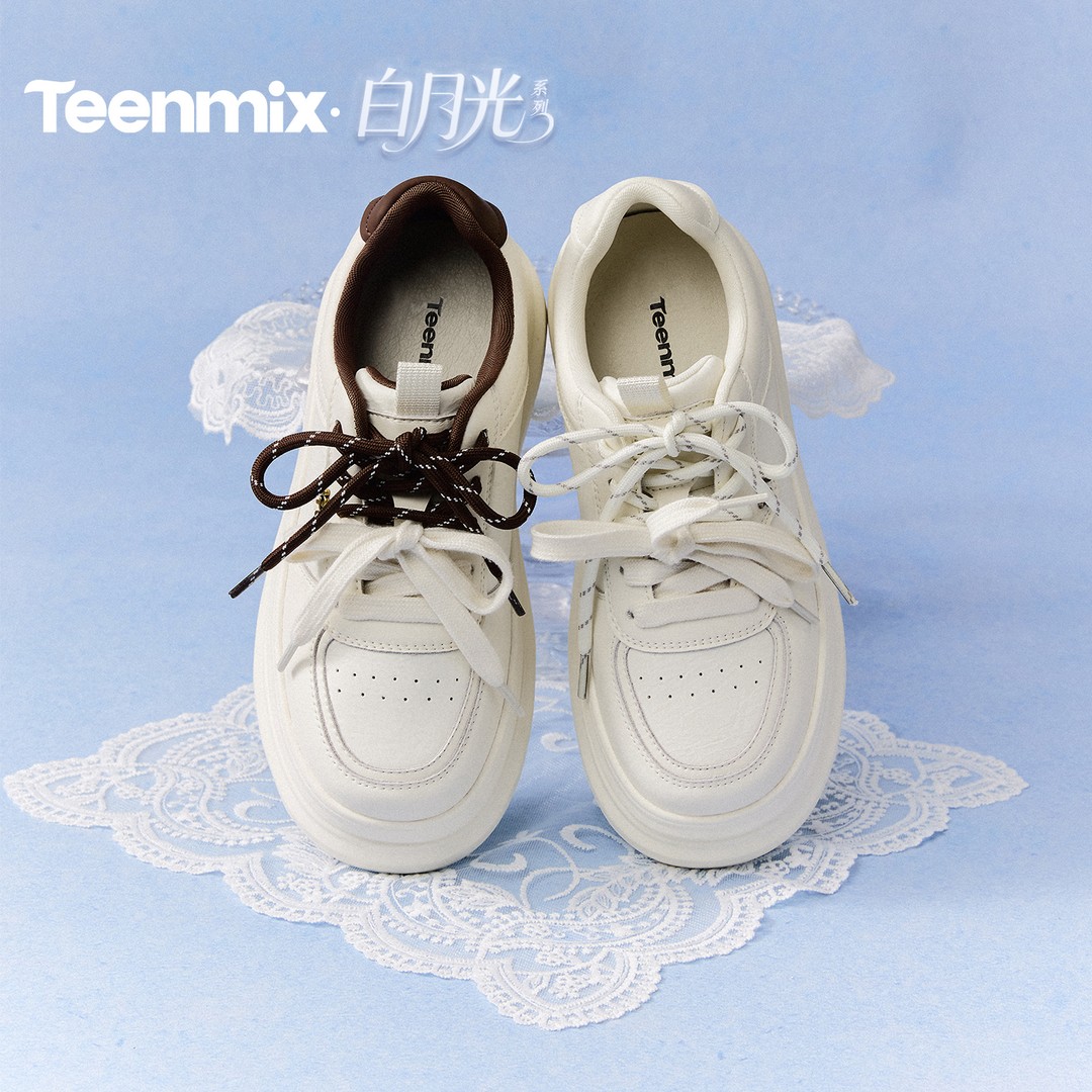 天美意2026新款商场同款厚底纯色双鞋带小白鞋女板鞋BM461AM6主图