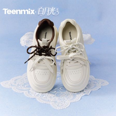 天美意2026新款商场同款厚底纯色双鞋带小白鞋女板鞋BM461AM6