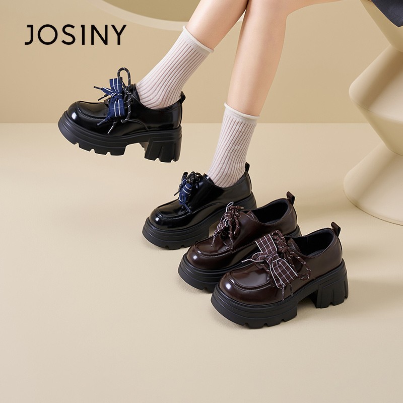 卓诗尼2026增高鞋厚款蝴蝶结英伦乐福鞋厚底复古皮鞋圆头主图