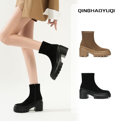 赵露思同款瘦瘦靴厚底马丁靴女2026新款秋冬百搭增高圆头粗跟短靴主图