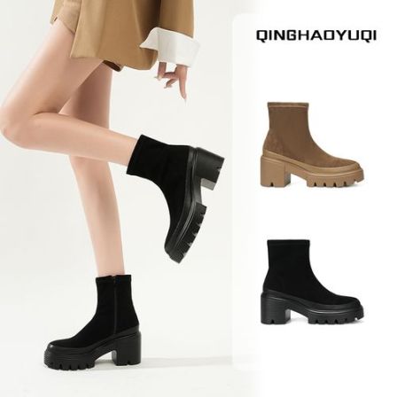 赵露思同款瘦瘦靴厚底马丁靴女2026新款秋冬百搭增高圆头粗跟短靴