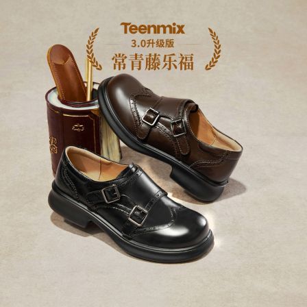 天美意2026春新款厚底时尚英伦布洛克学院女乐福鞋KE085AM6