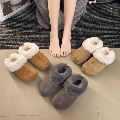 勃肯鞋女款2026新款冬季爆款加绒加厚保暖毛毛包头半拖鞋209-12主图