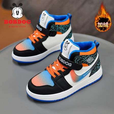 Bobdog/巴布豆儿童冬季高帮加绒保暖棉鞋男童休闲运动板鞋女童鞋