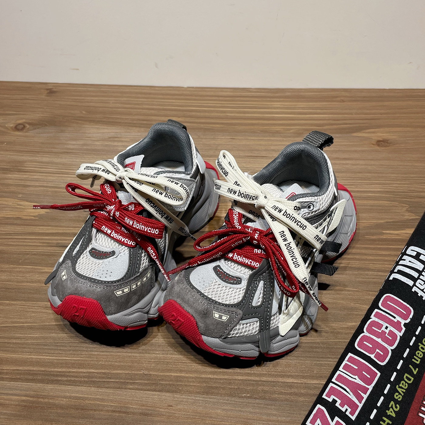 左左家春季中大童亲子潮酷双鞋带老爹鞋2026男女免系带户外运动鞋主图