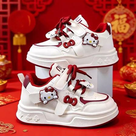 官网C&K红色女童鞋子2026款春季儿童运动小白鞋女孩新年板鞋kt猫