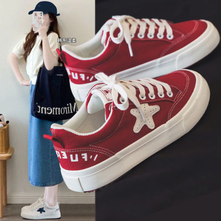 Cadrv Kilry红色帆布鞋女款2026新款春季红鞋运动休闲本命年女鞋