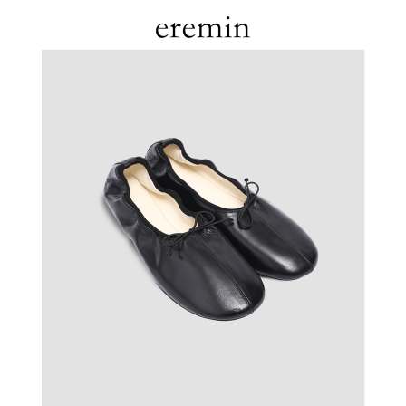 Mincollection林痣晴/油面牛皮爆裂纹软底芭蕾舞鞋一脚蹬平底单鞋