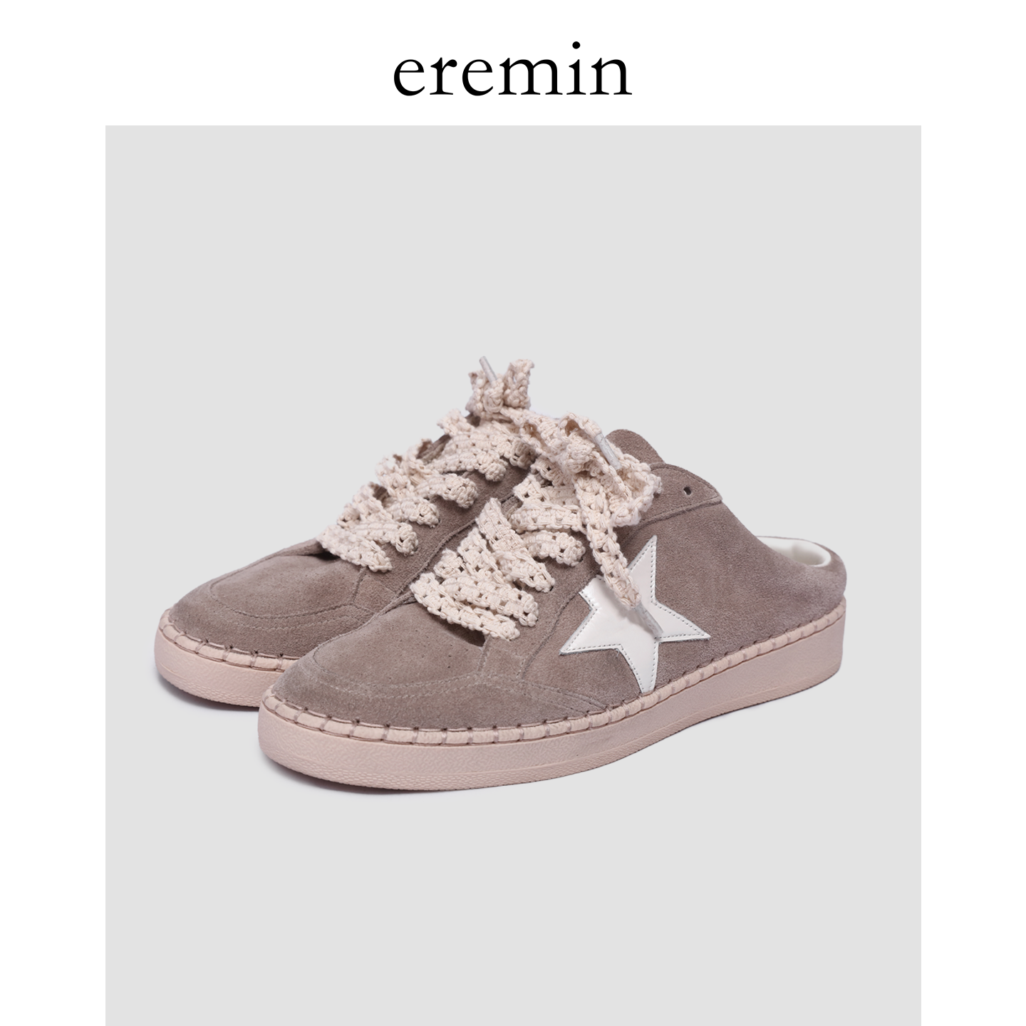 Mincollection林痣晴/高丝光牛反绒做旧脏脏星星半托鞋休闲板鞋主图