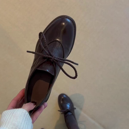 羊皮版~乐福鞋英伦风圆头系带配裙子复古小众设计简约百搭小皮鞋