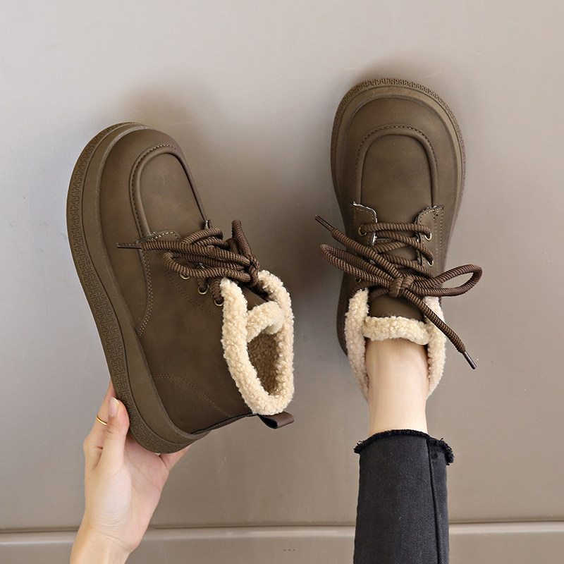 皮毛一体加绒棉鞋女冬季2025年新款皮面防水防滑雪地靴东北休闲鞋主图