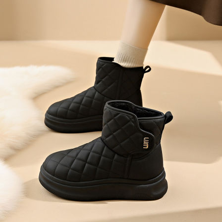 皮毛一体雪地靴女2025新款冬季加绒保暖中筒面包鞋防水防滑大棉鞋