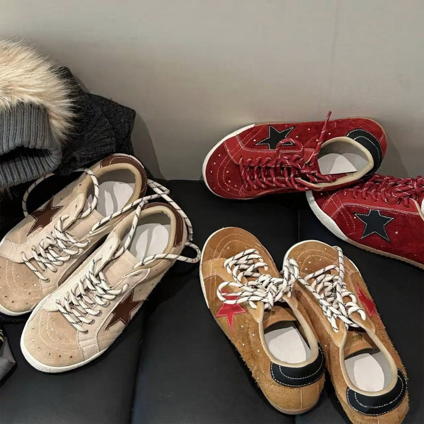 牛皮版~复古星星板鞋百搭系带休闲运动鞋女圆头厚底德训鞋阿甘鞋主图