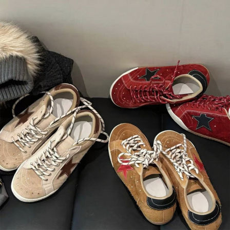 牛皮版~复古星星板鞋百搭系带休闲运动鞋女圆头厚底德训鞋阿甘鞋