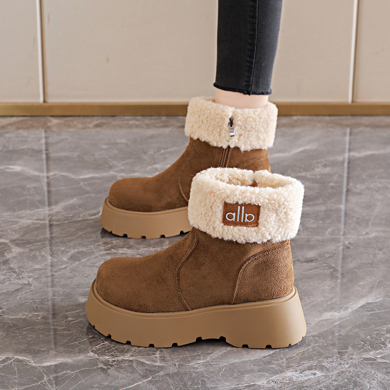 厚底羊羔绒雪地靴女款2025新款冬季毛毛绒棉靴防滑东北大棉鞋34码主图