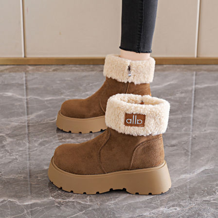 厚底羊羔绒雪地靴女款2025新款冬季毛毛绒棉靴防滑东北大棉鞋34码