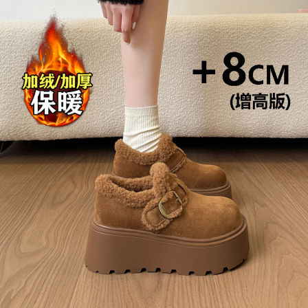 加绒保暖厚底勃肯鞋女冬季2025新款一脚蹬乐福鞋增高8CM冬季棉鞋