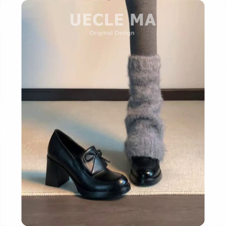 牛皮版~7.5CM静音高跟~粗跟乐福鞋女英伦风玛丽珍单鞋复古小皮鞋