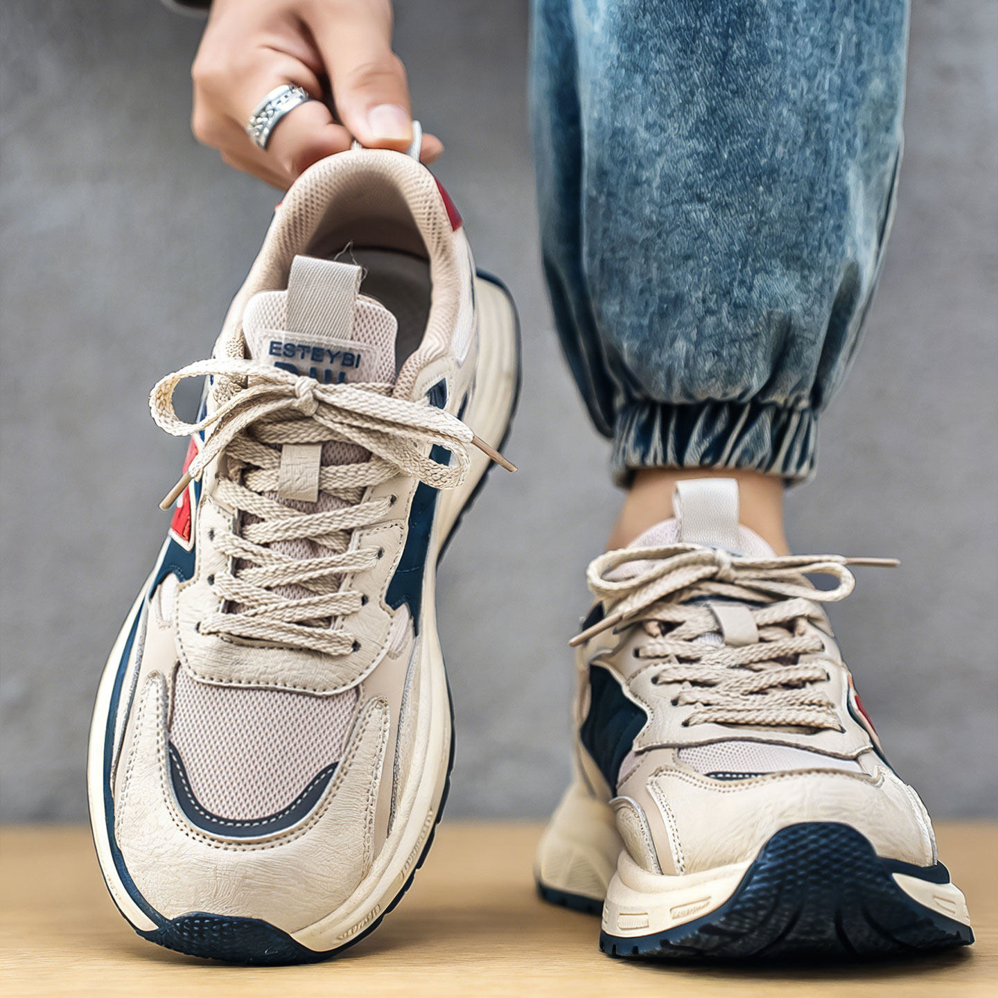 潮牌男鞋2026春季新款潮流男士运动阿甘鞋厚底网面透气休闲慢跑鞋主图