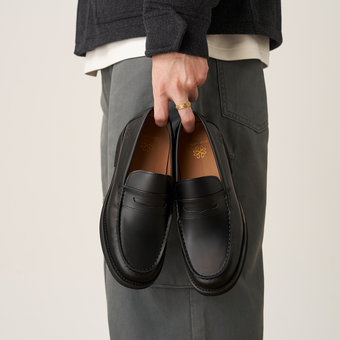 GOODLIVEABLE轻量化增高极简乐福鞋男士小牛皮厚底一脚蹬休闲皮鞋主图