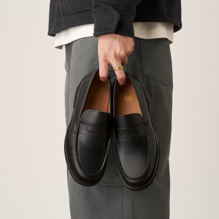 GOODLIVEABLE轻量化增高极简乐福鞋男士小牛皮厚底一脚蹬休闲皮鞋