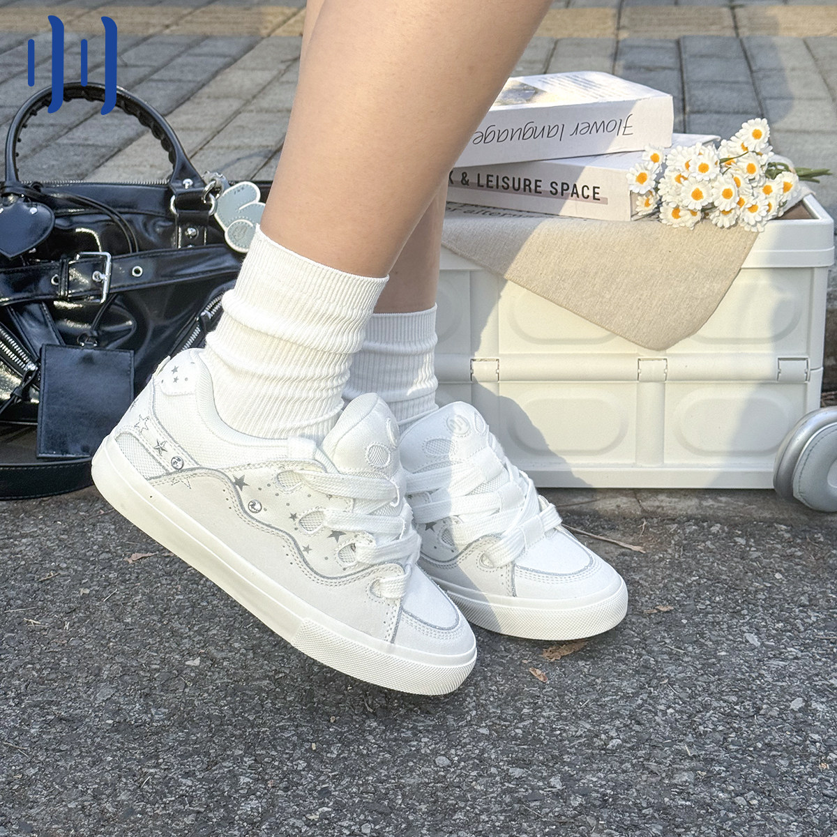 顽刻ollieskate面包鞋满天星配色冬季小白鞋BAKE男女国潮滑板鞋主图