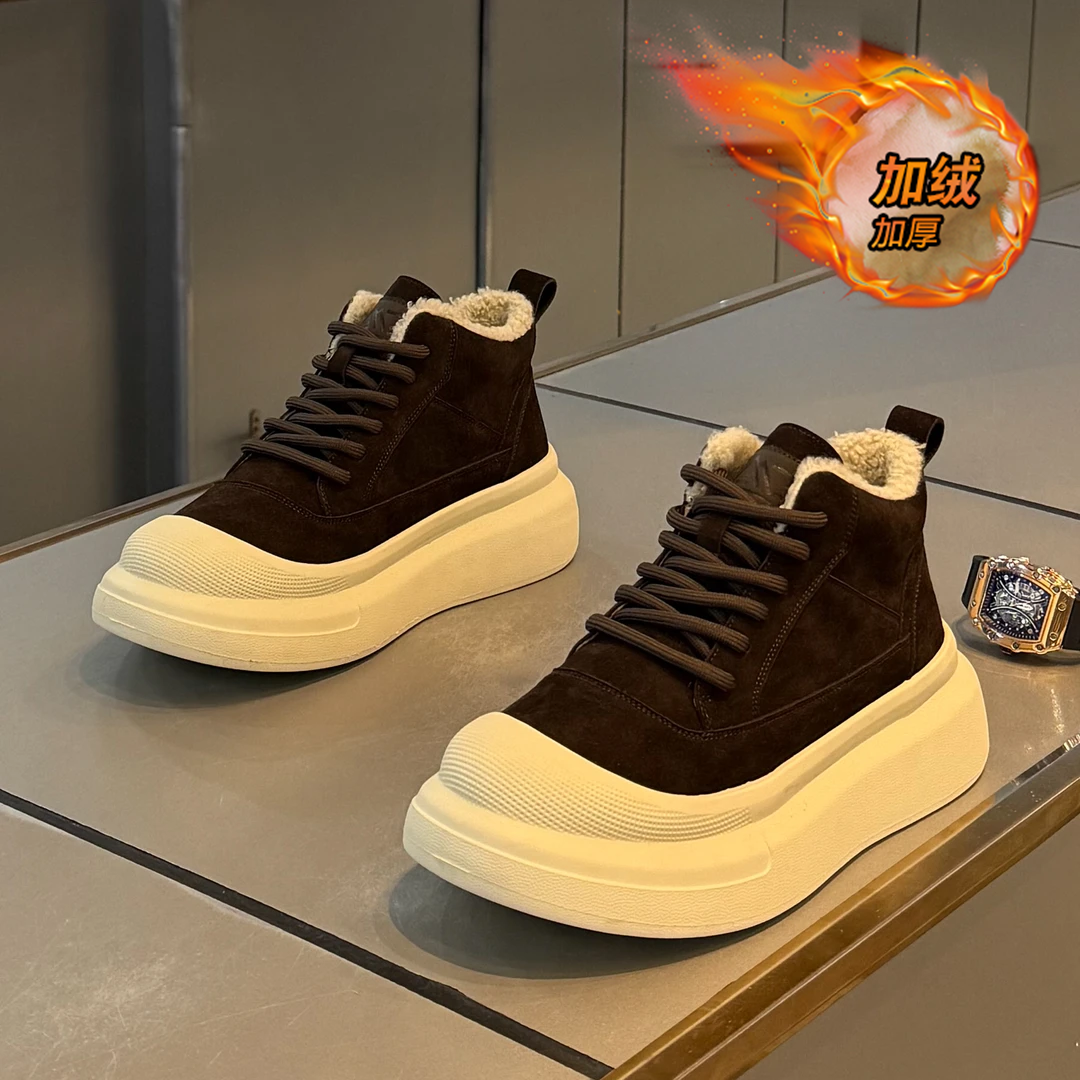 棉鞋男冬季皮毛一体加绒保暖马丁棉靴男款户外防寒厚底高帮雪地靴主图