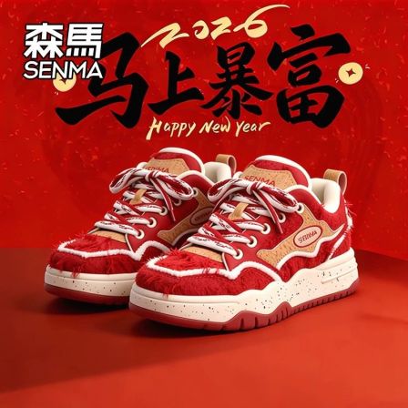 森马“马上发财”男鞋冬季百搭休闲板鞋学生马年增高运动帆布潮鞋