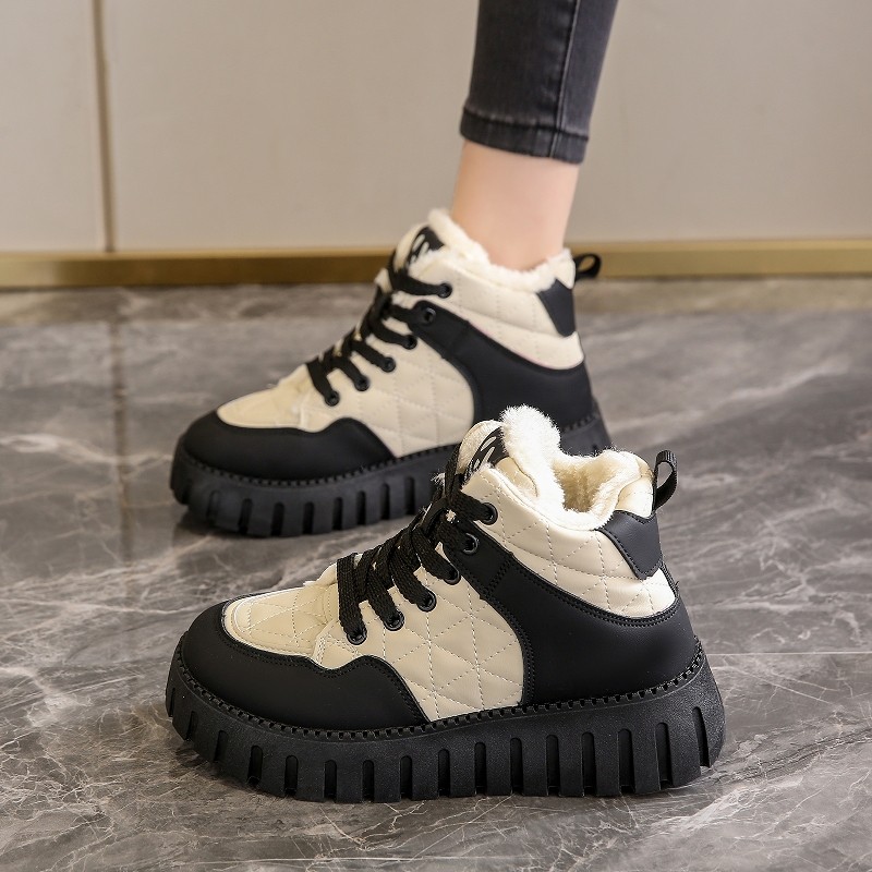 雪地靴女2025年冬季新款厚底牛皮面加绒短靴防水防滑保暖高帮棉鞋主图