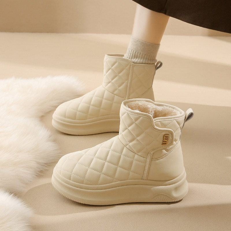 皮毛一体雪地靴女2025新款冬季加绒保暖中筒面包鞋防水防滑大棉鞋主图