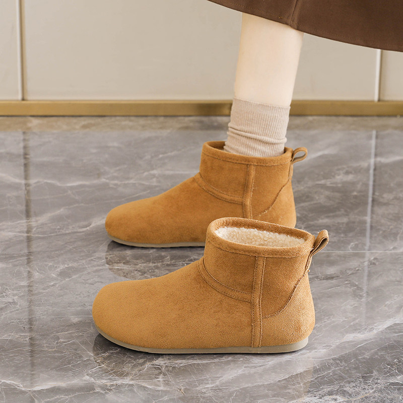 皮毛一体加绒雪地靴子女2025年冬季平底短靴防滑保暖勃肯毛绒棉鞋主图