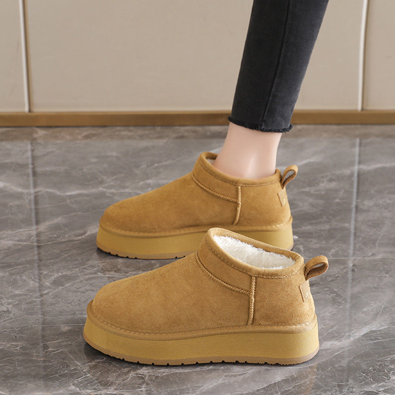 踩屎感雪地靴女款2025新款冬季加绒厚底短筒靴子防滑保暖东北棉鞋主图