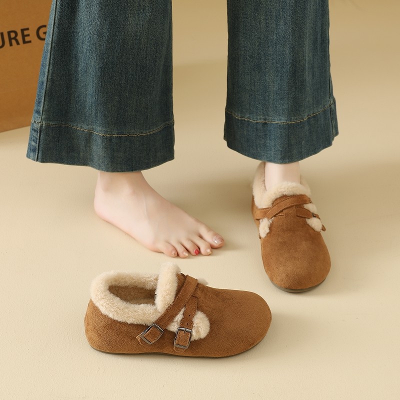 加绒勃肯鞋女款2025新款冬季孕妇豆豆鞋一脚蹬毛毛棉鞋保暖雪地靴主图