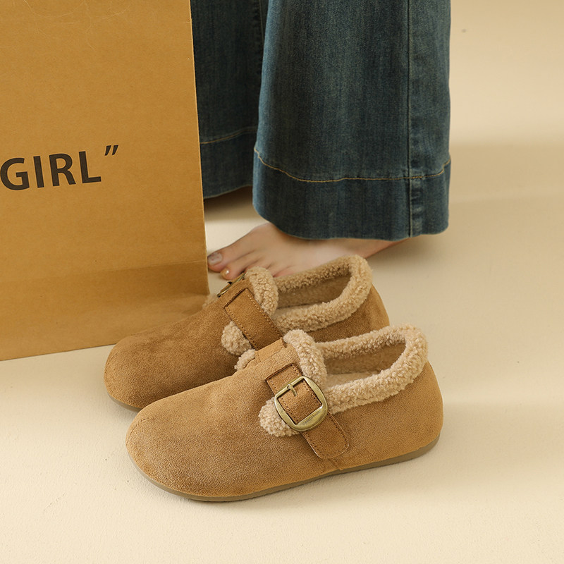 复古加绒勃肯鞋女2025新款冬季一脚蹬内增高乐福棉鞋大尺码42雪地靴主图