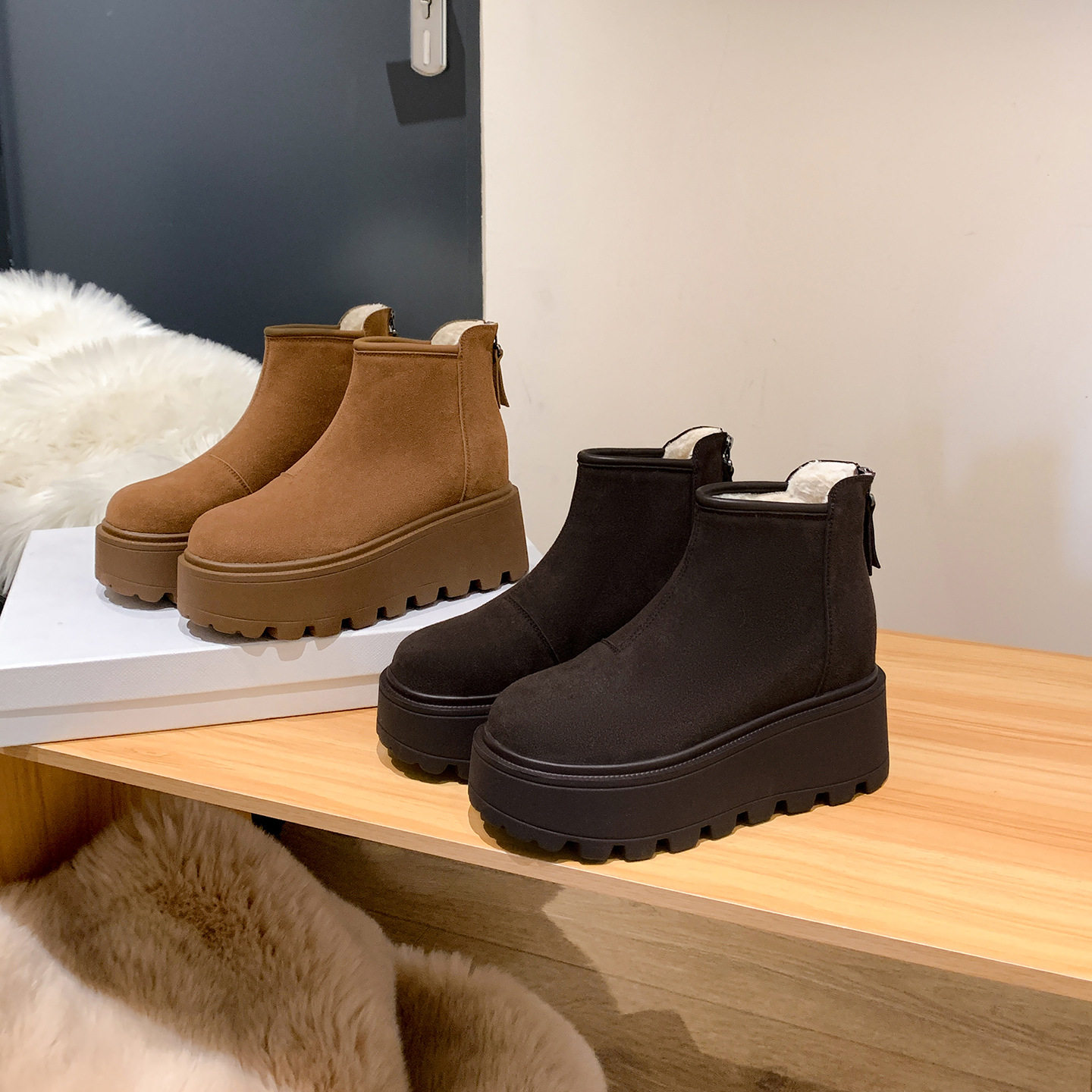 1.17小榴莲【CXD】内增跟高10cm厚底加厚靴子5939-1 K801主图