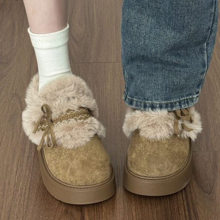 费尔岛加绒勃肯鞋女厚底冬季软底防滑毛毛鞋小个子增高5cm女棉鞋