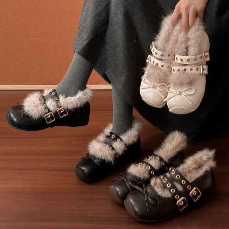 4CM内增高毛口方头毛毛玛丽珍鞋女新款雪地短靴保暖加绒棉勃肯鞋