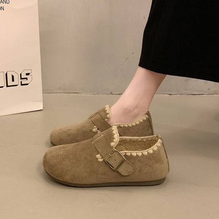 全包加绒勃肯鞋女冬季2025新款孕妇一脚蹬保暖棉鞋大尺码豆豆乐福鞋