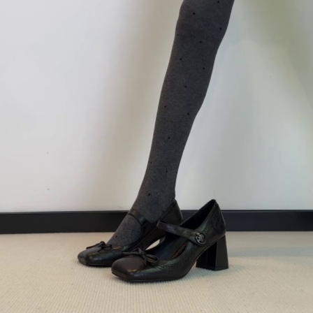 羊皮版~休闲玛丽珍皮鞋韩式防滑粗跟复古款方头一字带女浅口单鞋