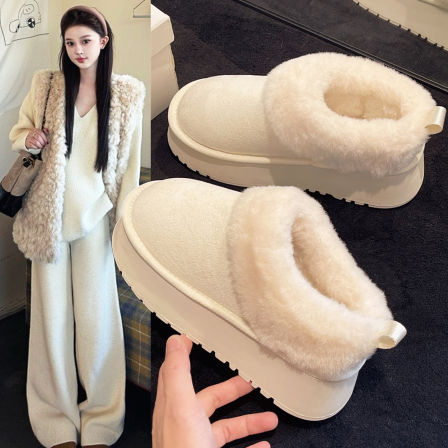 白色厚底毛毛雪地靴女2025新款秋冬季保暖加厚短靴及踝低帮棉鞋子