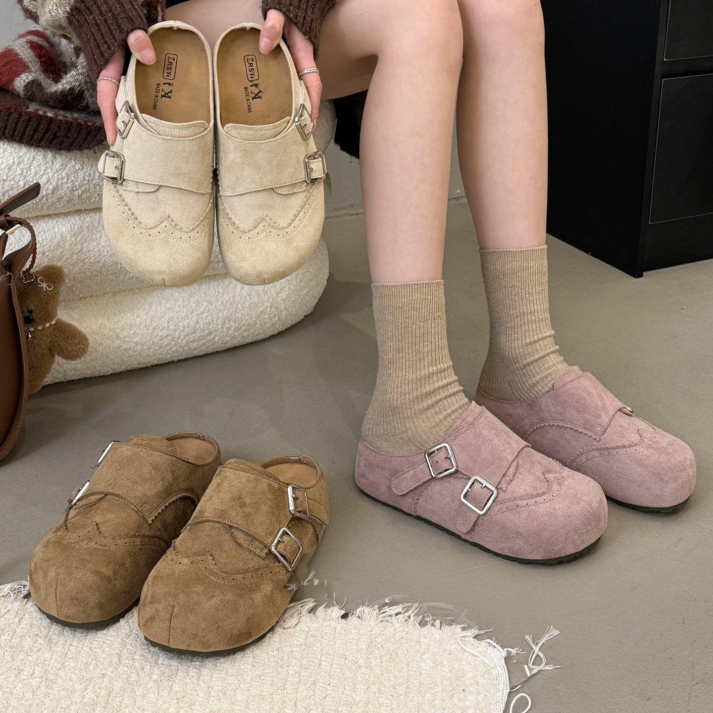 贾不假勃肯鞋女2026新款春季内增高一脚蹬半拖鞋外穿厚底博肯鞋子主图